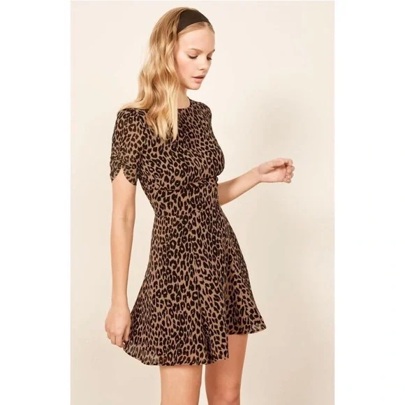 REFORMATION GRACIE LEOPARD PRINT MINI DRESS EDGY CHIC CLASSIC Brown Black - Picture 9 of 12